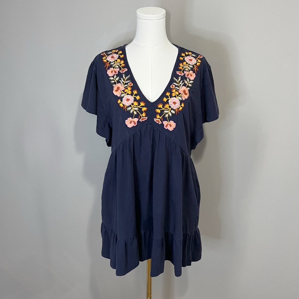 Keep in Touch 100% Cotton Embroidered Babydoll Tunic Size M
